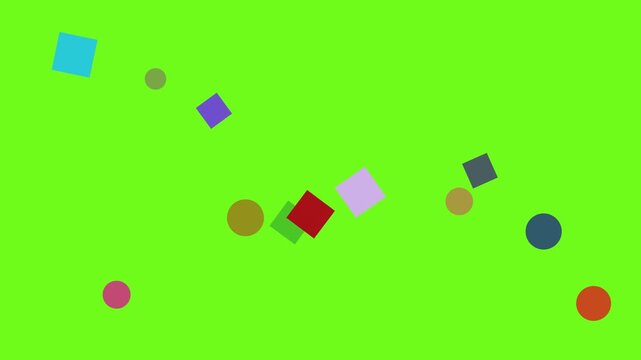 Abstract Geometric Shapes Floating in Bright Green Space with Black Band