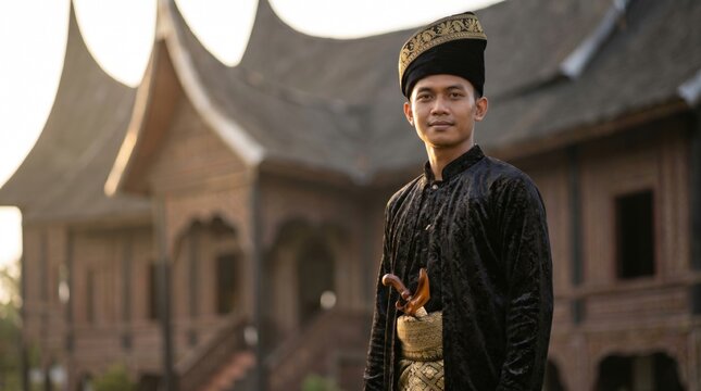 Young Minangkabau Man in Traditional Adat Costume West Sumatra
