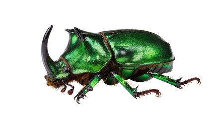 Green iridescent rhinoceros beetle with horn © Lyra