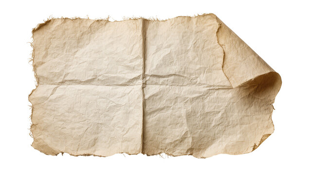Crinkled old paper sheet with torn edges and fold lines