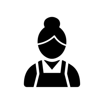 A simple illustration of a woman wearing an apron and a bun