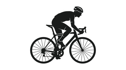 Fototapeta premium Cyclist silhouette riding bicycle, black and white sports graphic