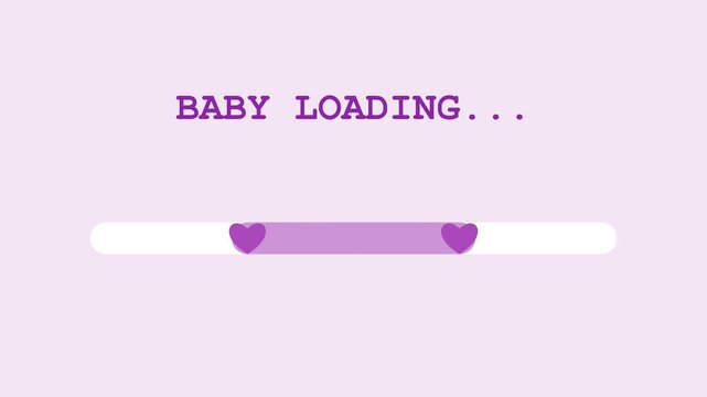 Baby loading progress bar with purple hearts animation