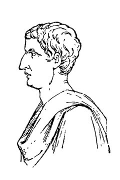 Sulla (Lucius Cornelius Sulla Felix), Roman dictator and general, profile line drawing with curly hair and draped garment, old vintage illustration, 1897.