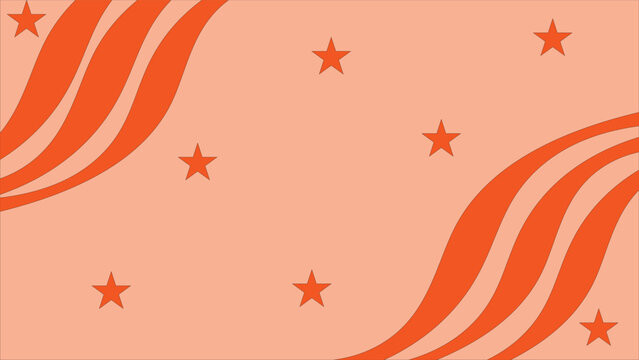 Orange wavy lines and scattered stars on light peach background forming abstract decorative geometric pattern with playful rhythmic composition