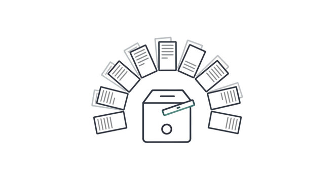 A Circular Illustration Of A Ballot Box With A Green Pen Inside The Ballot