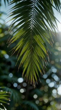 Tropical Palm Leaf in Green Garden