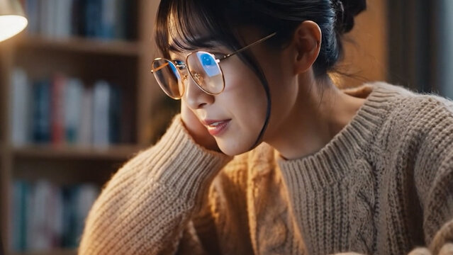 モニターを見ている女性