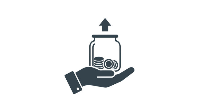 Hand holding jar of coins rising.
