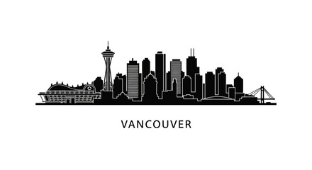 Fototapeta premium Vancouver Cityscape Silhouettes: Monochrome Architectural Skyline