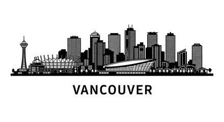Obraz premium Vancouver Cityscape Skyline - Black Silhouette on White