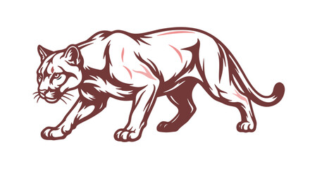 Panther illustration with red accents on a white background detailed linework and shading big cat © MdSamir