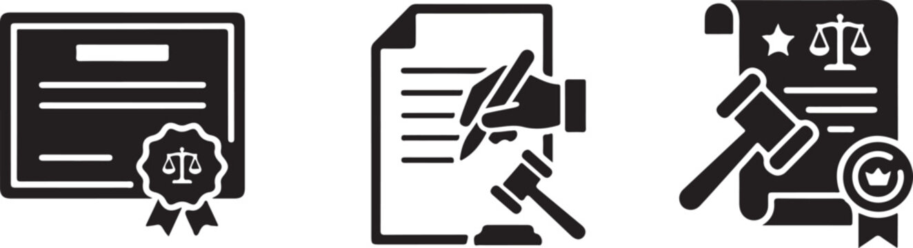 Legal Certificate Fill Icon Set Collection.