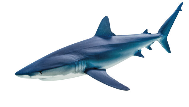 Blue shark swimming, detailed fins and gills