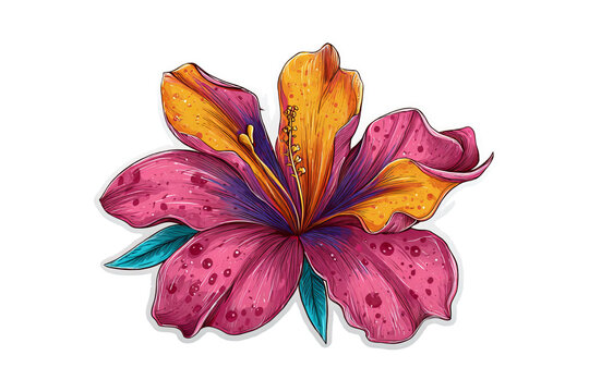 Tropical flower colorful vector sticker, vibrant PNG style isolated on transparent background