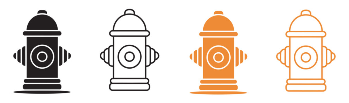 Fire hydrant icons set, colorful and line style variation collection, fire safety equipment symbols, vector design