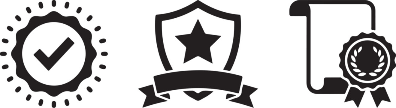 Three Certification Badge Verification Icon Set.
