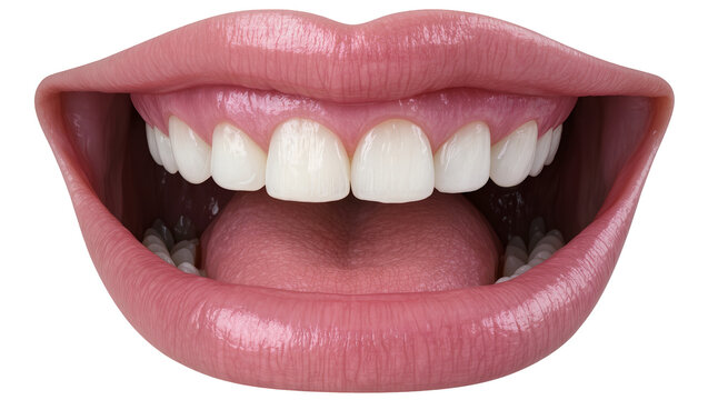 Open mouth with healthy white teeth and pink tongue