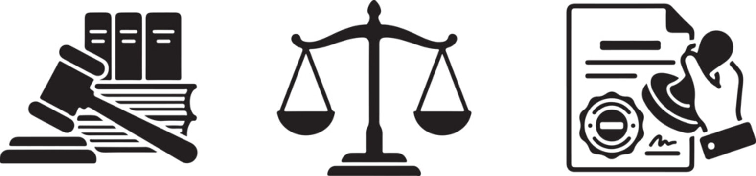 Three Law Justice Legal Document Icons