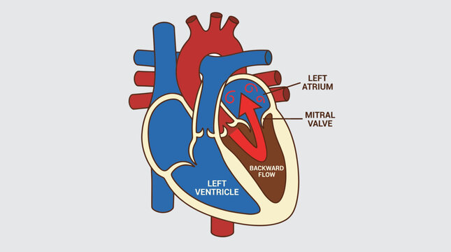 Mitral Valve Regurgitation Backward Blood Flow Leakage Illustration