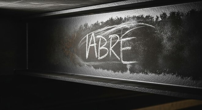 A chalkboard surface with the word 'ABRE' chalked on it, showing evidence of being erased and textured details.