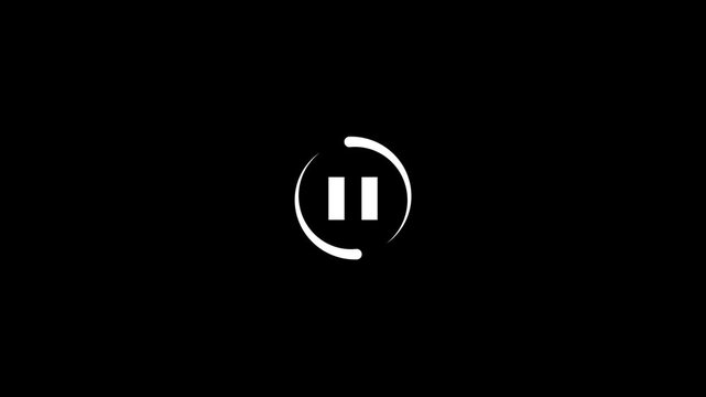 Minimalist White Pause Button Icon Animation on Black Background with Loading Loop