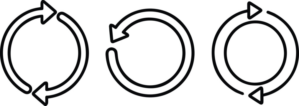 Circular Arrow Icon Set. Refresh Sync Rotate Line Art Vector Symbols for UI UX Web and Mobile Interface Design