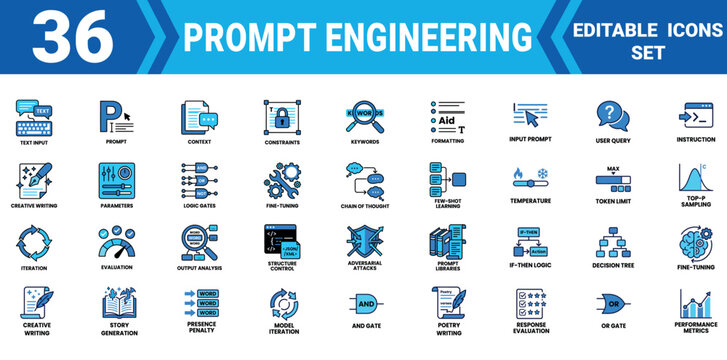 Solid icon set collection for prompt engineering 36 editable vector illustration mega pack