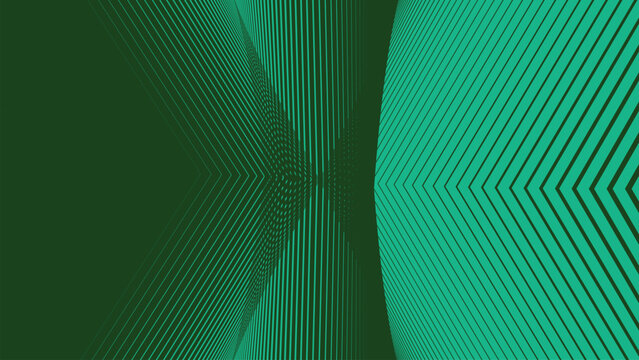 Abstract Geometric Background with Green Parallel Lines and Curvy Patterns