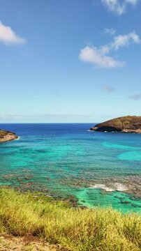 High angle vertical shot of the iconic Hanauma Bay Nature Preserve