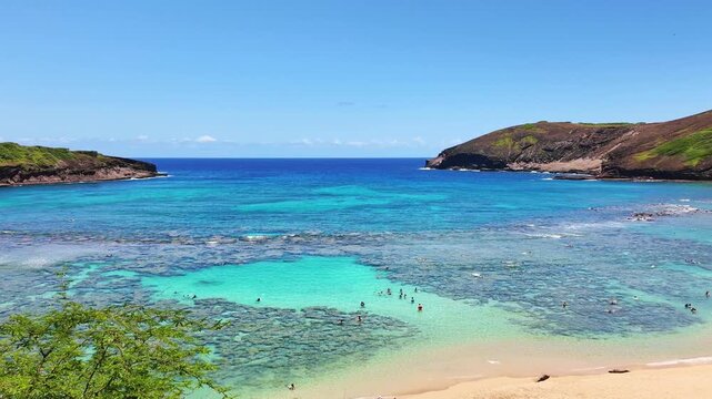 Snorkeling paradise at Hanauma Bay from a scenic viewpoint