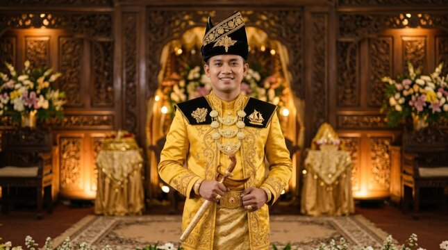 Bugis Groom Full Traditional Gold Wedding Ceremonial Costume South