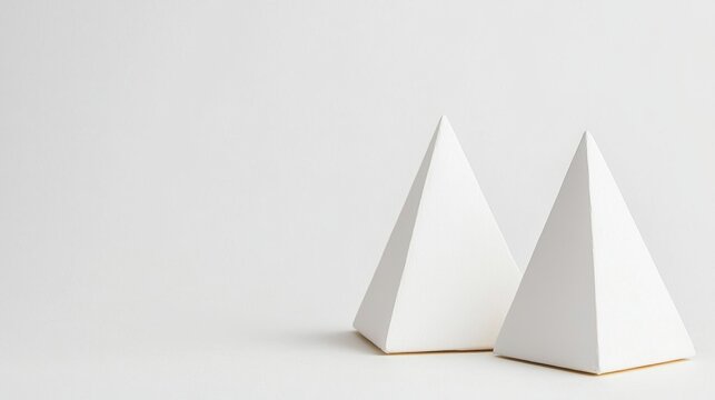 Two white pyramids on a white background.