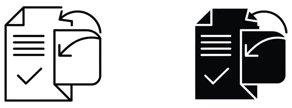 Document refresh and sync vector icon set featuring document rotation, processing, and synchronization symbols for data management, file update systems, and workflow automation design, vector, designs