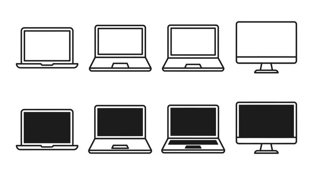 computer and device icon set featuring laptop smartphone tablet monitor desktop computer and tv icons in vector illustration style