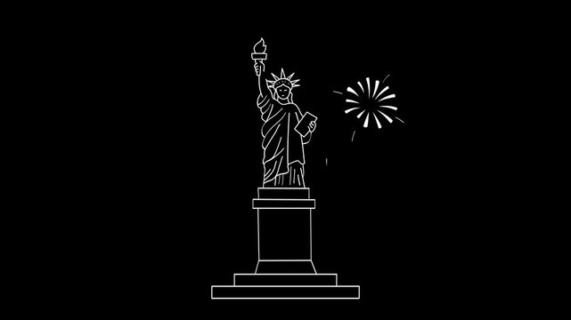 Statue of Liberty fireworks animation for Independence Day or national celebration