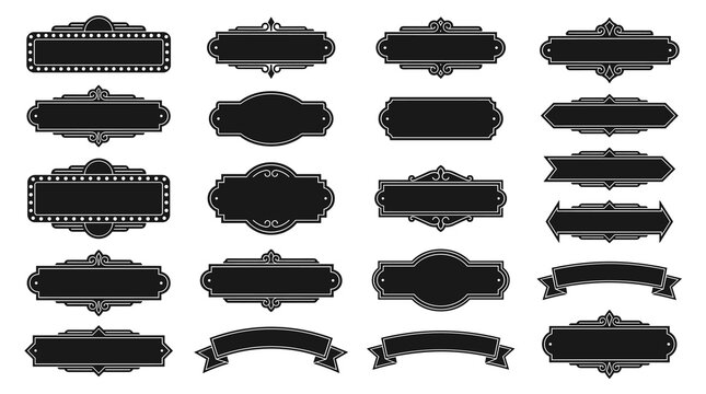 Collection of isolated retro vintage banners and badges, pixel art style, perfect for labels, price tags, or ornate graphic design elements