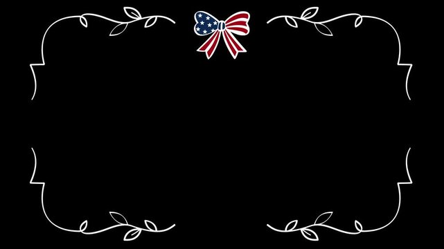 USA ornamental frame animation, ideal for Fourth of July, Independence Day, Memorial Day, Veterans Day, presentations, title screens, holiday promotions, and patriotic video backgrounds.