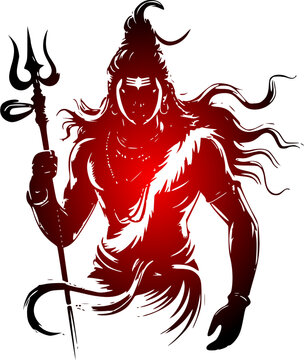 Lord Shiva red gradient silhouette illustration featuring a standing portrait of Shankar Mahadev holding a trishul isolated on a white background.
