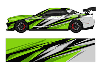 Obraz premium Green and black sporty car wrap for coupe model.
