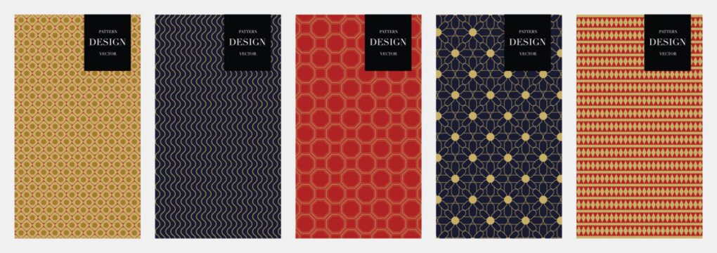 Japanese geometric pattern vector set. Dark luxury gold, navy and white traditional motifs for fabric print, wallpaper, wrapping paper and textile design.