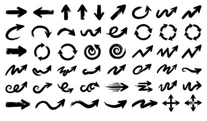Obraz premium Dry Brush Arrow Set Monochrome Painted Directional Symbols Vector Illustration
