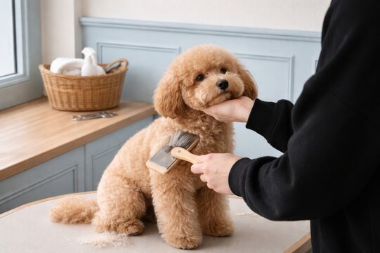 Cute dog enjoying grooming session