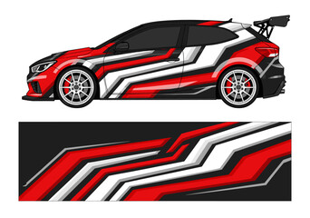 Obraz premium Red and white striped geometric car livery design.