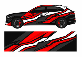 Obraz premium SUV car wrap with red and black racing stripes.