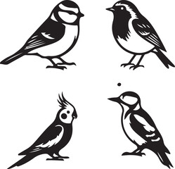 Set of four stylized black and white bird silhouettes © Ajoy