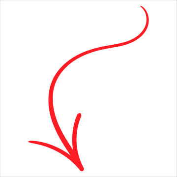 A vibrant hand-drawn red curved arrow pointing downwards, perfect for emphasizing content or indicating direction.
