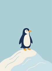 Fototapeta premium Cute Penguin Standing on Snowy Hill Minimal Winter Illustration