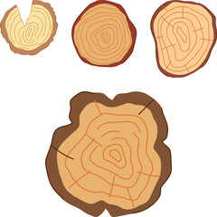 Fototapeta premium Various wood slices highlighting growth rings and natural textures, suitable for timber and nature related designs, depicting material and environmental themes