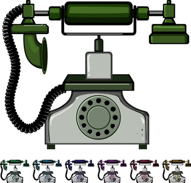 call telephone retro cartoon. vintage contact, symbol dial, handsign business call telephone retro sign colorful illustration